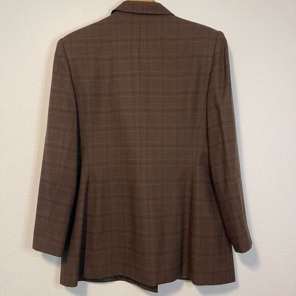 Vintage Le Suit Plaid Double Breasted Oversized Brown Blazer Jacket Size 16 - Picture 6 of 8